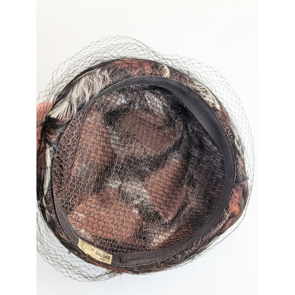 Ladies Vintage Brown Black Feather Hat 1960s Large Feathered Pillbox Hat MCM - Picture 8 of 9